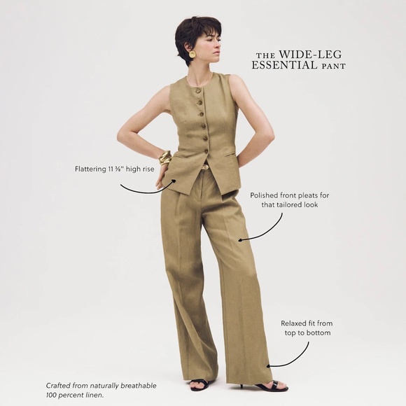 New JCREW Size 4 Wide Leg Essential Pant in Linen Dusty Fatigue $128 BW528 - Picture 3 of 4